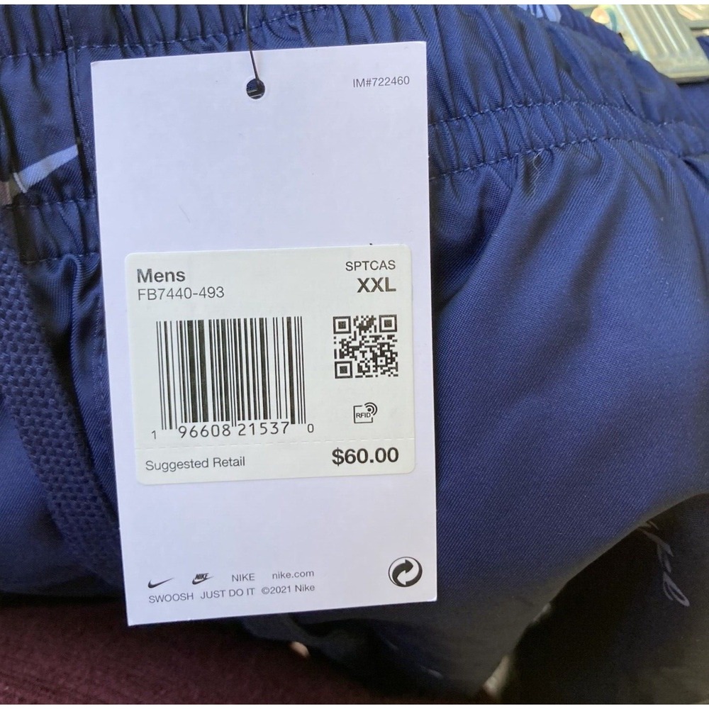 Nike‎ Men's Club Woven Allover Print Flow Shorts Size 2XL Slate Blue Workout - Picture 9 of 9